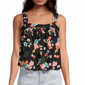 Arizona Juniors Womens Tropical Floral Square Neck Sleeveless Tank Top size S